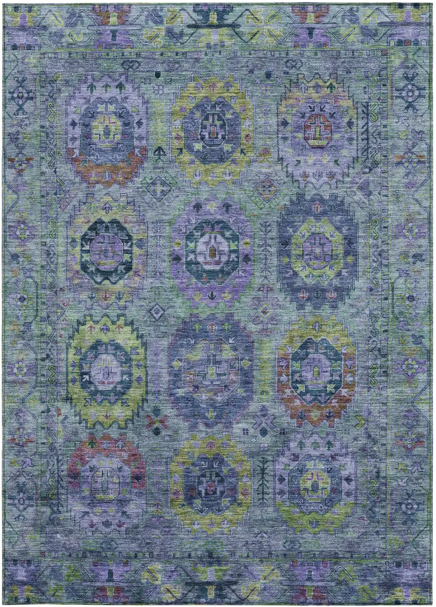 Green Blue And Purple Medallion Washable Indoor Outdoor Area Rug Photo 4