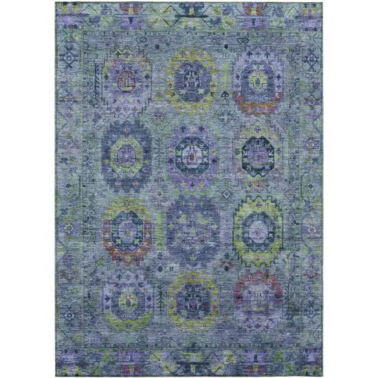 Green Blue And Purple Medallion Washable Indoor Outdoor Area Rug Photo 2