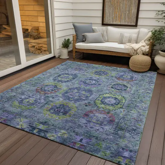 Green Blue And Purple Medallion Washable Indoor Outdoor Area Rug Photo 9