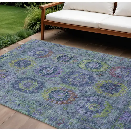 Green Blue And Purple Medallion Washable Indoor Outdoor Area Rug Photo 1