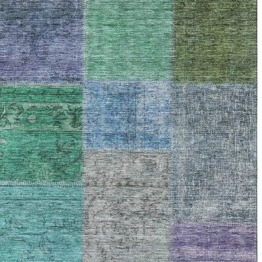 Green Blue And Purple Patchwork Washable Area Rug With UV Protection Photo 3