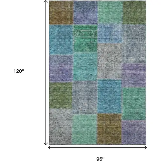 Green Blue And Purple Patchwork Washable Area Rug With UV Protection Photo 3