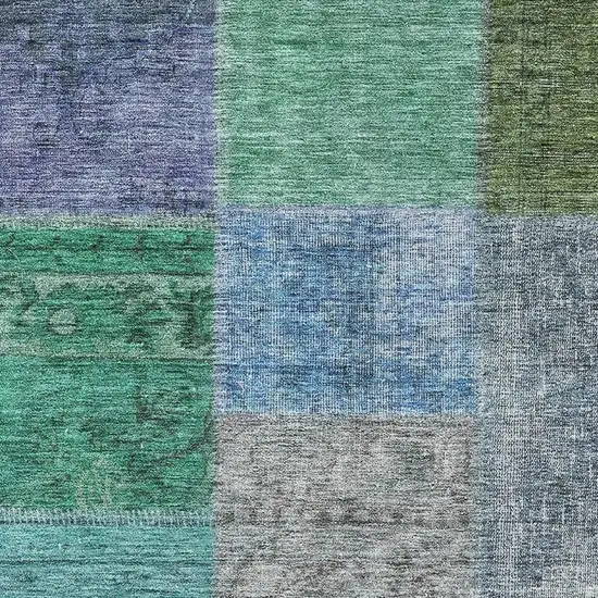 Green Blue And Purple Patchwork Washable Area Rug With UV Protection Photo 2