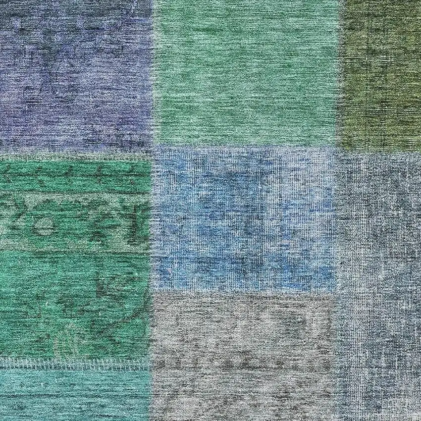 Green Blue And Purple Patchwork Washable Area Rug With UV Protection Photo 2