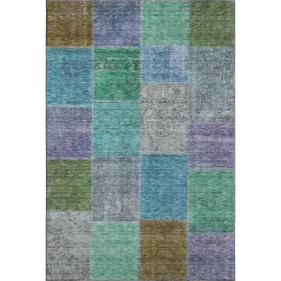 Green Blue And Purple Patchwork Washable Area Rug With UV Protection Photo 1