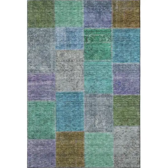 Green Blue And Purple Patchwork Washable Area Rug With UV Protection Photo 3