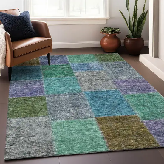 Green Blue And Purple Patchwork Washable Area Rug With UV Protection Photo 5