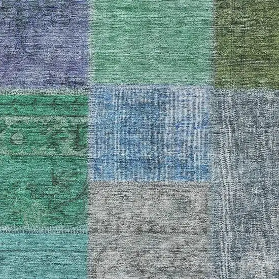 Green Blue And Purple Patchwork Washable Area Rug With UV Protection Photo 2
