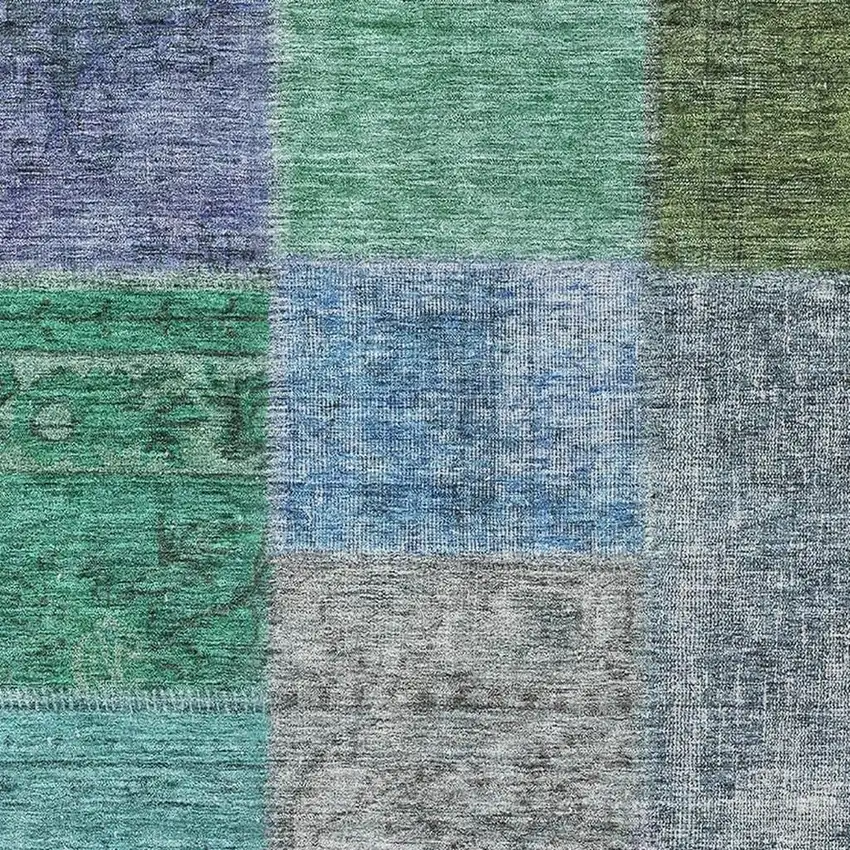 Green Blue And Purple Patchwork Washable Area Rug With UV Protection Photo 2