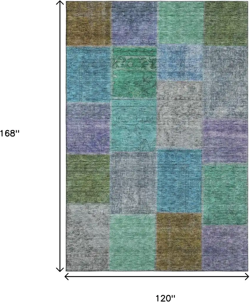 Green Blue And Purple Patchwork Washable Area Rug With UV Protection Photo 3