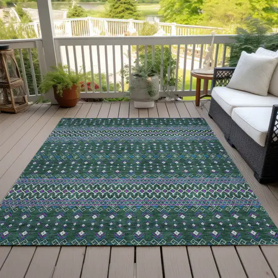 Green Blue And Purple Tribal Washable Indoor Outdoor Area Rug Photo 9