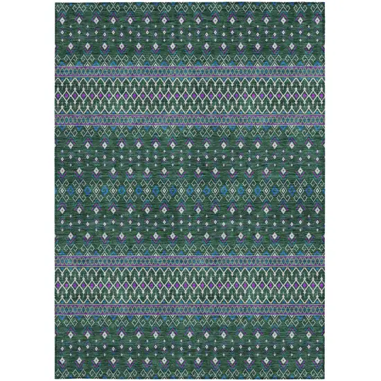 Green Blue And Purple Tribal Washable Indoor Outdoor Area Rug Photo 4