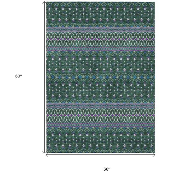 Green Blue And Purple Tribal Washable Indoor Outdoor Area Rug Photo 3