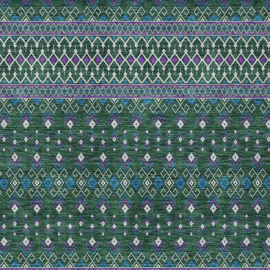 Green Blue And Purple Tribal Washable Indoor Outdoor Area Rug Photo 6