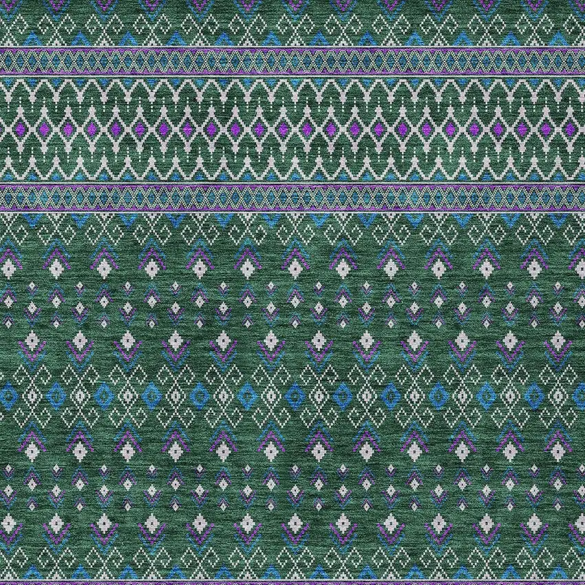 Green Blue And Purple Tribal Washable Indoor Outdoor Area Rug Photo 6