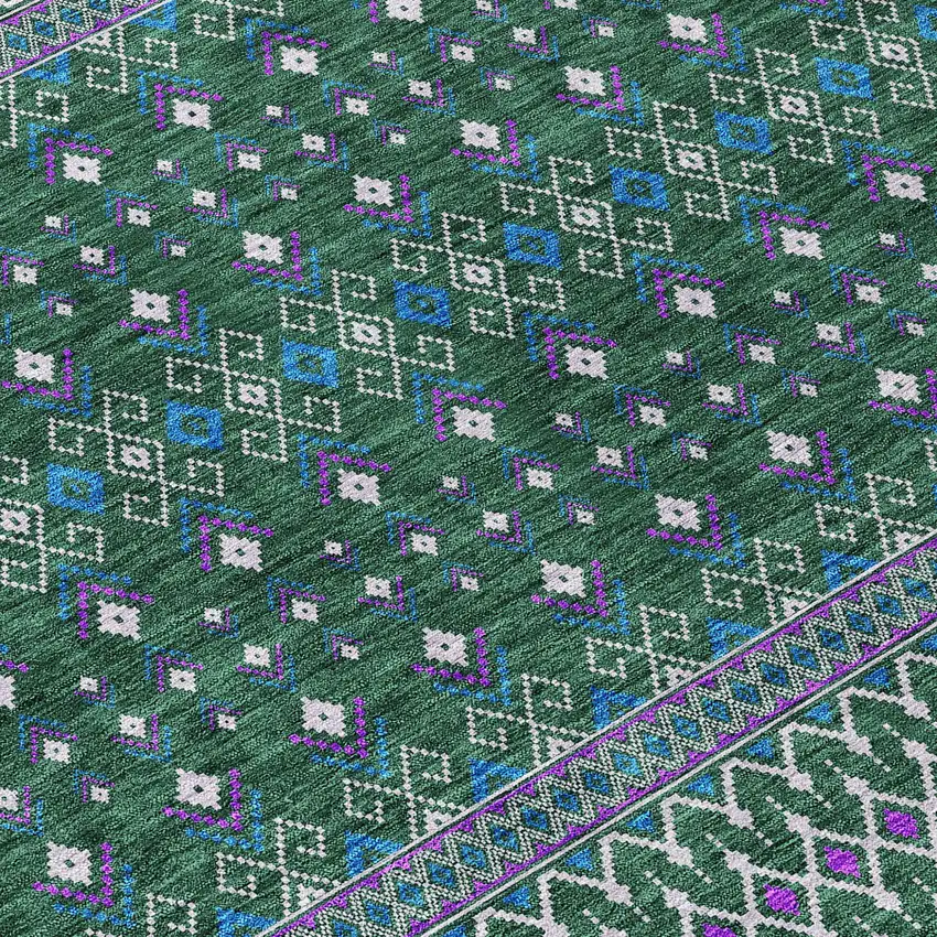 Green Blue And Purple Tribal Washable Indoor Outdoor Area Rug Photo 5