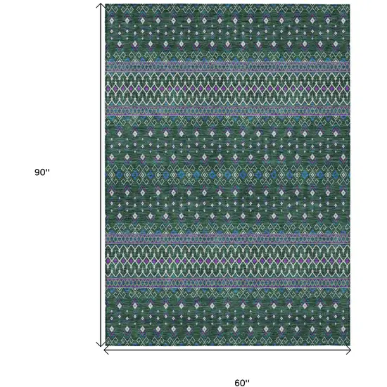 Green Blue And Purple Tribal Washable Indoor Outdoor Area Rug Photo 3