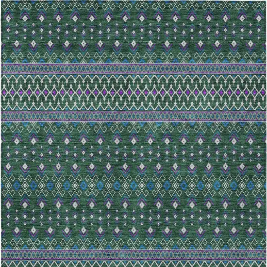 Green Blue And Purple Tribal Washable Indoor Outdoor Area Rug Photo 4