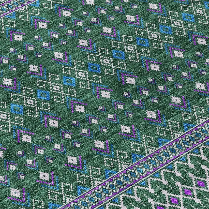 Green Blue And Purple Tribal Washable Indoor Outdoor Area Rug Photo 3