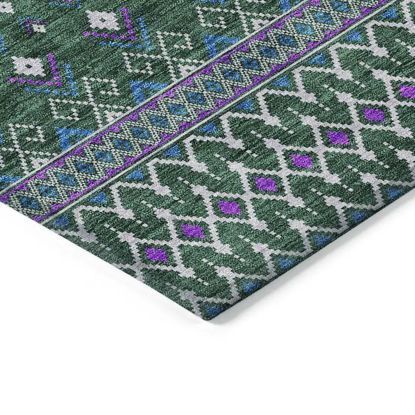Green Blue And Purple Tribal Washable Indoor Outdoor Area Rug Photo 2