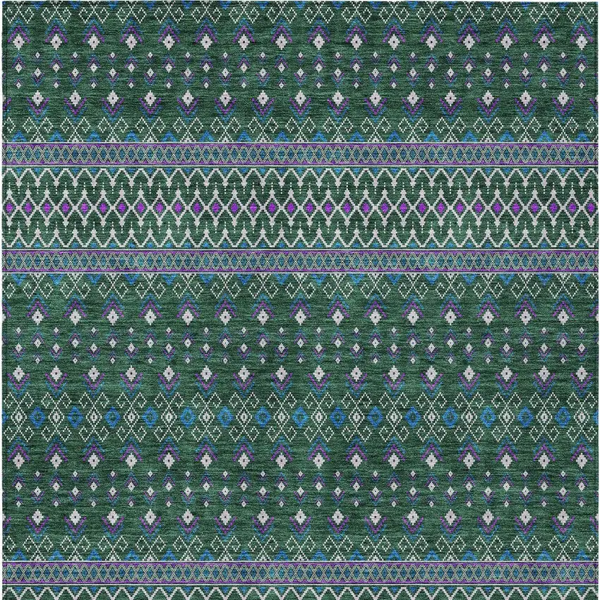 Green Blue And Purple Tribal Washable Indoor Outdoor Area Rug Photo 5