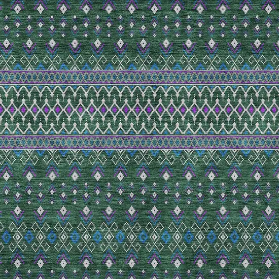 Green Blue And Purple Tribal Washable Indoor Outdoor Area Rug Photo 4