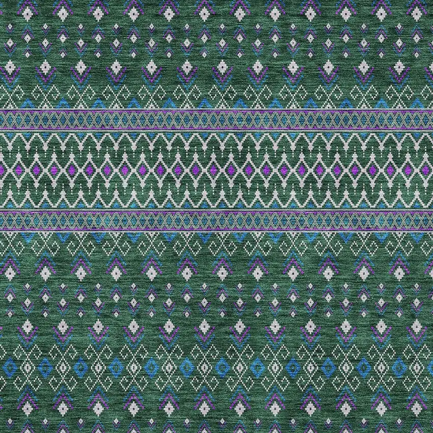 Green Blue And Purple Tribal Washable Indoor Outdoor Area Rug Photo 4