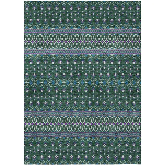 Green Blue And Purple Tribal Washable Indoor Outdoor Area Rug Photo 1
