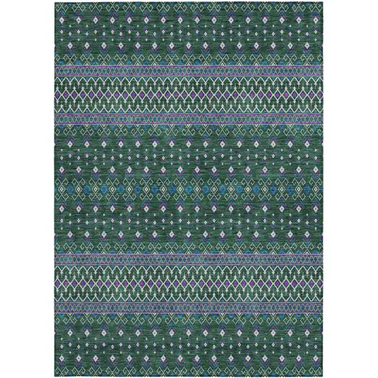 Green Blue And Purple Tribal Washable Indoor Outdoor Area Rug Photo 4