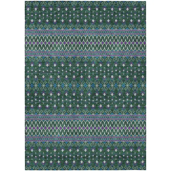 Green Blue And Purple Tribal Washable Indoor Outdoor Area Rug Photo 1