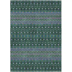 Photo of Green Blue And Purple Tribal Washable Indoor Outdoor Area Rug
