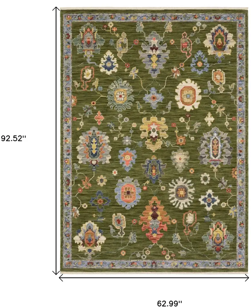 Green Blue And Yellow Oriental Area Rug With Fringe Photo 3
