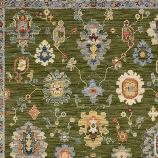 Green Blue And Yellow Oriental Area Rug With Fringe Photo 7