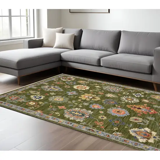 Green Blue And Yellow Oriental Area Rug With Fringe Photo 1