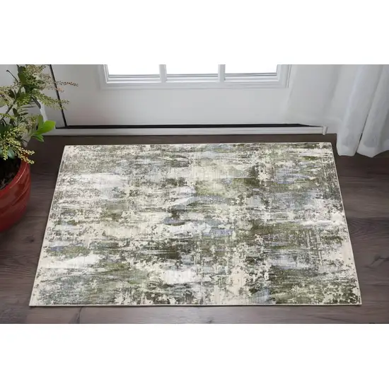 Green Blue Grey Ivory And Brown Abstract Power Loom Stain Resistant Area Rug Photo 1