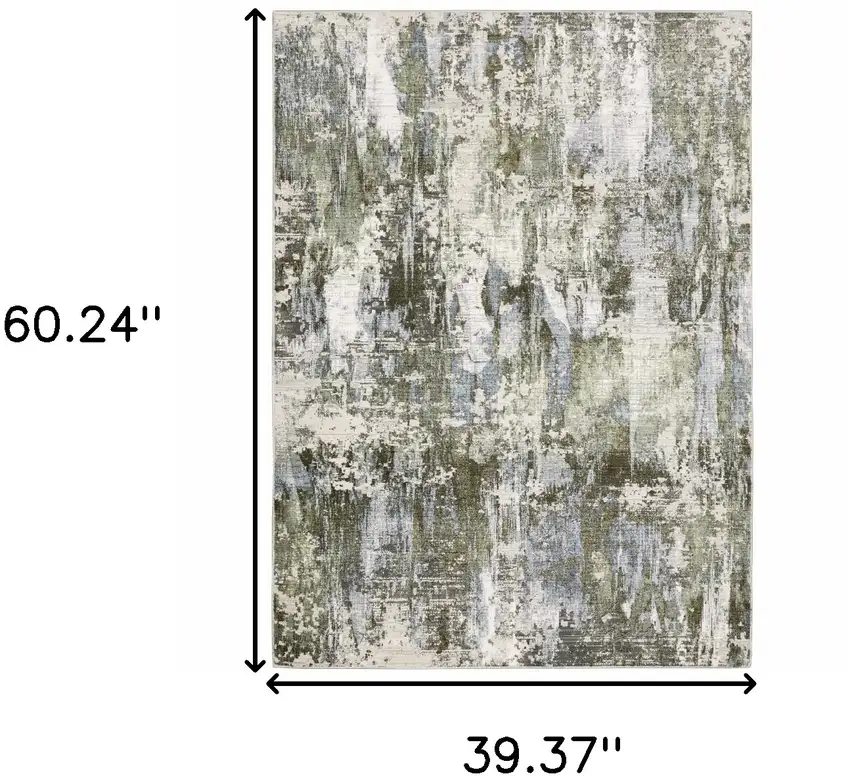 Green Blue Grey Ivory And Brown Abstract Power Loom Stain Resistant Area Rug Photo 10