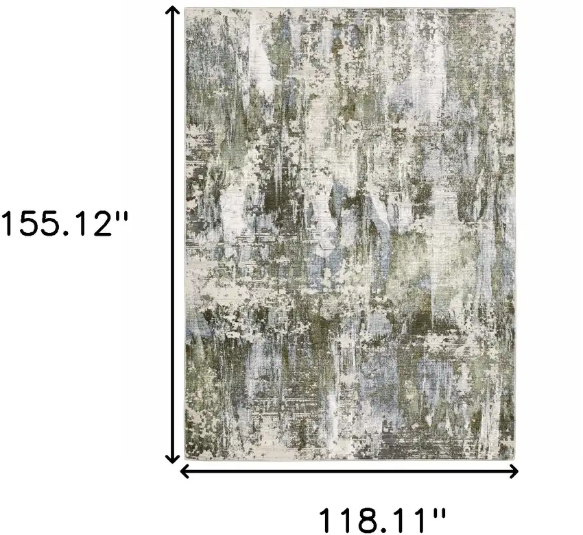 Green Blue Grey Ivory And Brown Abstract Power Loom Stain Resistant Area Rug Photo 10