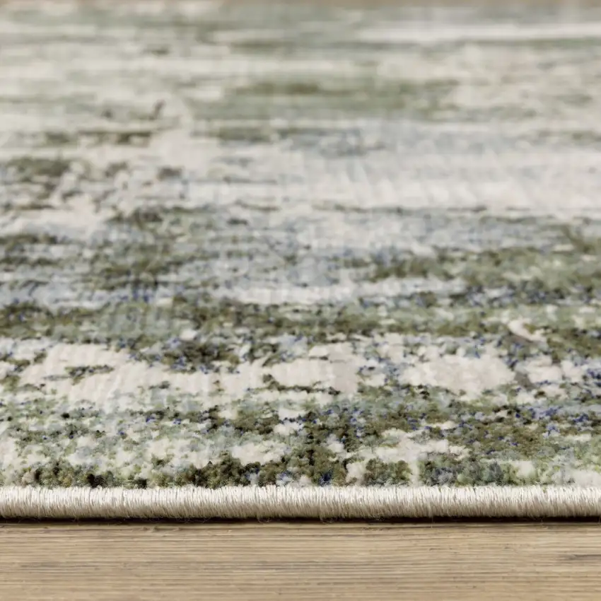 Green Blue Grey Ivory And Brown Abstract Power Loom Stain Resistant Runner Rug Photo 9