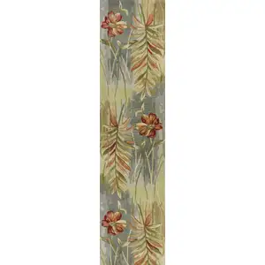 Photo of Green Blue Hand Tufted Tropical Plants Indoor Runner Rug