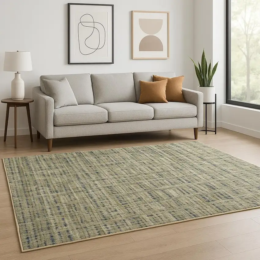Green Blue Ivory Beige And Light Blue Abstract Power Loom Stain Resistant Area Rug Photo 1