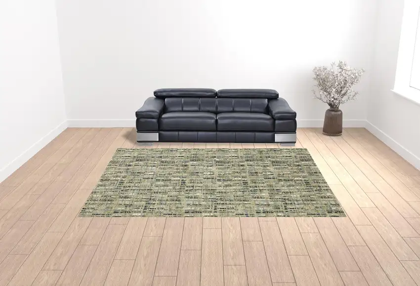 Green Blue Ivory Beige And Light Blue Abstract Power Loom Stain Resistant Area Rug Photo 2
