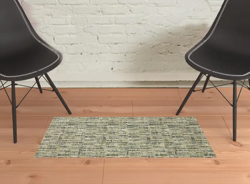Green Blue Ivory Beige And Light Blue Abstract Power Loom Stain Resistant Area Rug Photo 2