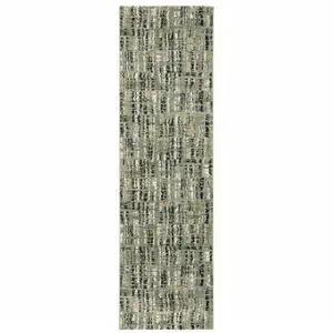 Photo of Green Blue Ivory Beige And Light Blue Abstract Power Loom Stain Resistant Runner Rug