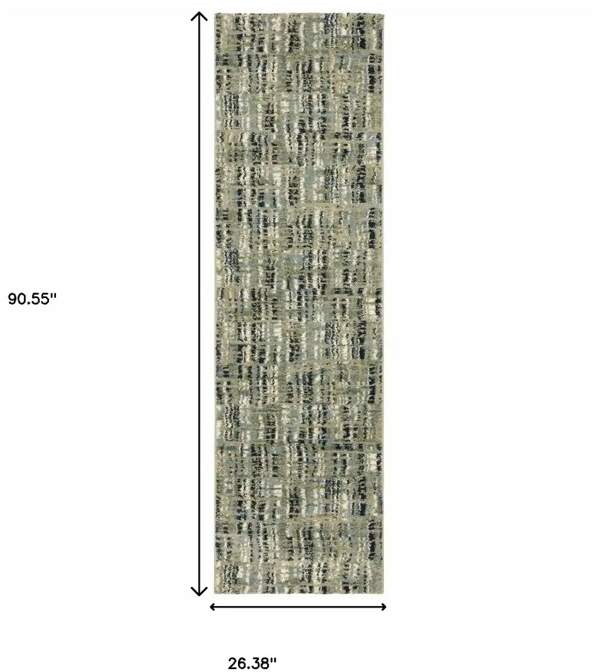 Green Blue Ivory Beige And Light Blue Abstract Power Loom Stain Resistant Runner Rug Photo 10