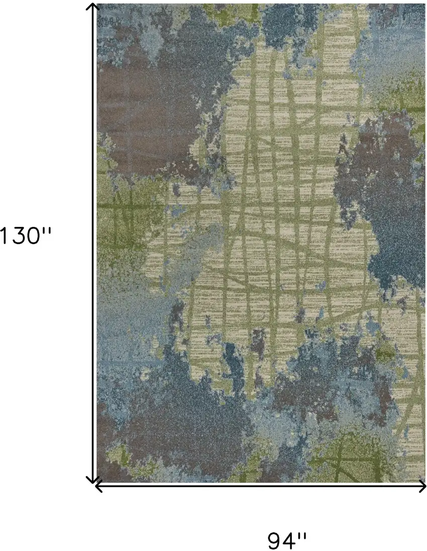 8'X11' Green Blue Machine Woven Abstract Indoor Area Rug Photo 9
