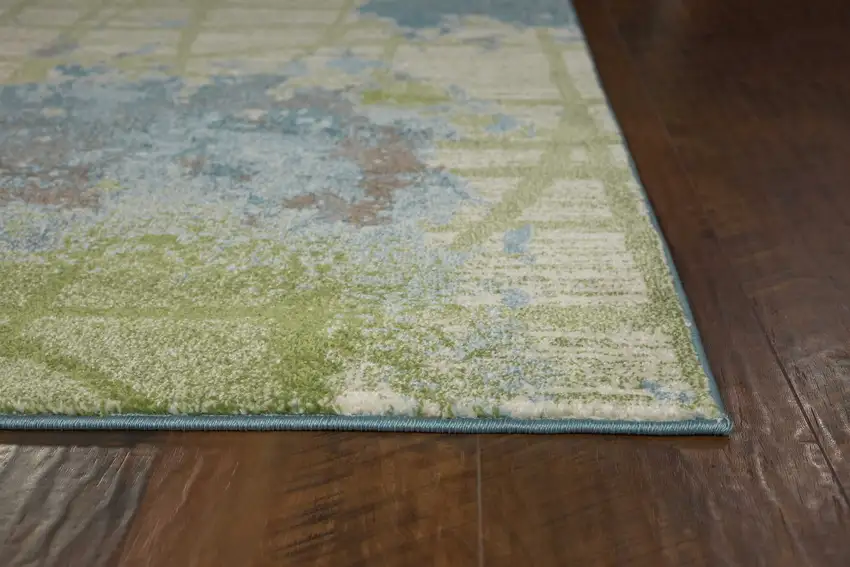 Green Blue Machine Woven Abstract Indoor Area Rug Photo 6