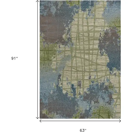 Blue And Green Abstract Area Rug Photo 3