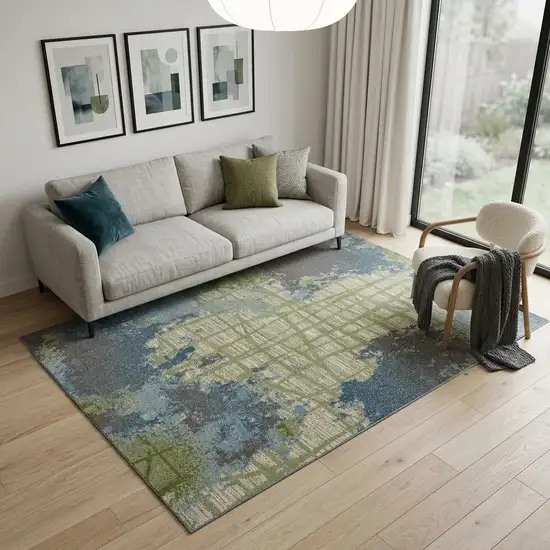 Blue And Green Abstract Area Rug Photo 1