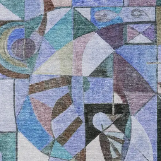 Green Blue Purple And Black Abstract Washable Indoor Outdoor Area Rug Photo 3