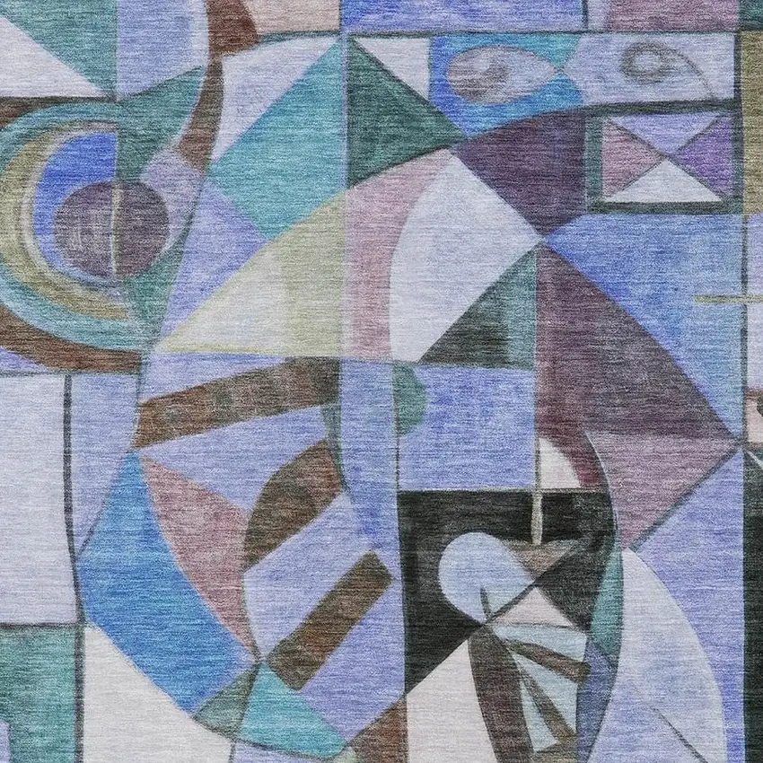 Green Blue Purple And Black Abstract Washable Indoor Outdoor Area Rug Photo 3